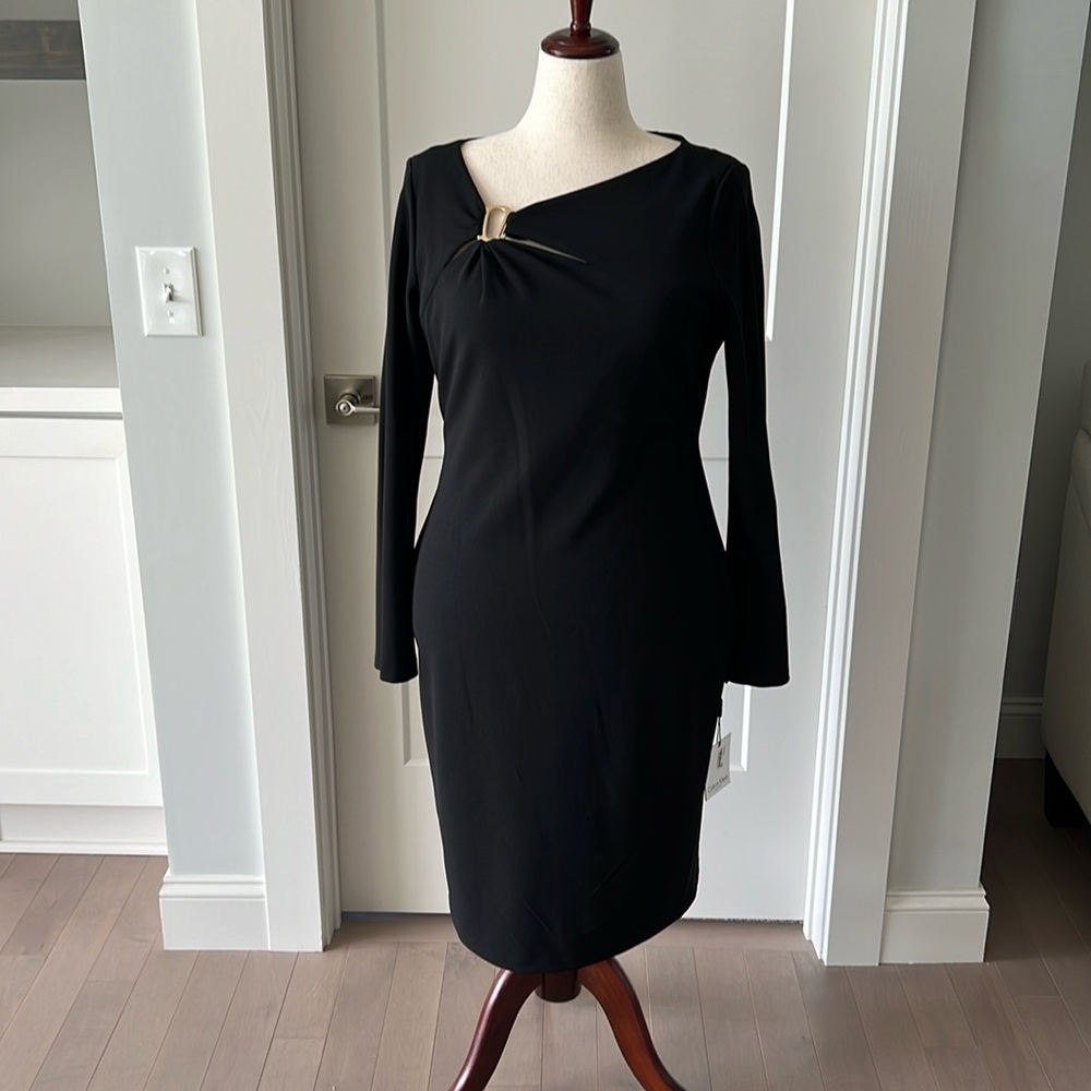 🎉Host Pick🎉Calvin Klein Black Cocktail Dress w/ 10” Slit Bell Sleeves Size 14